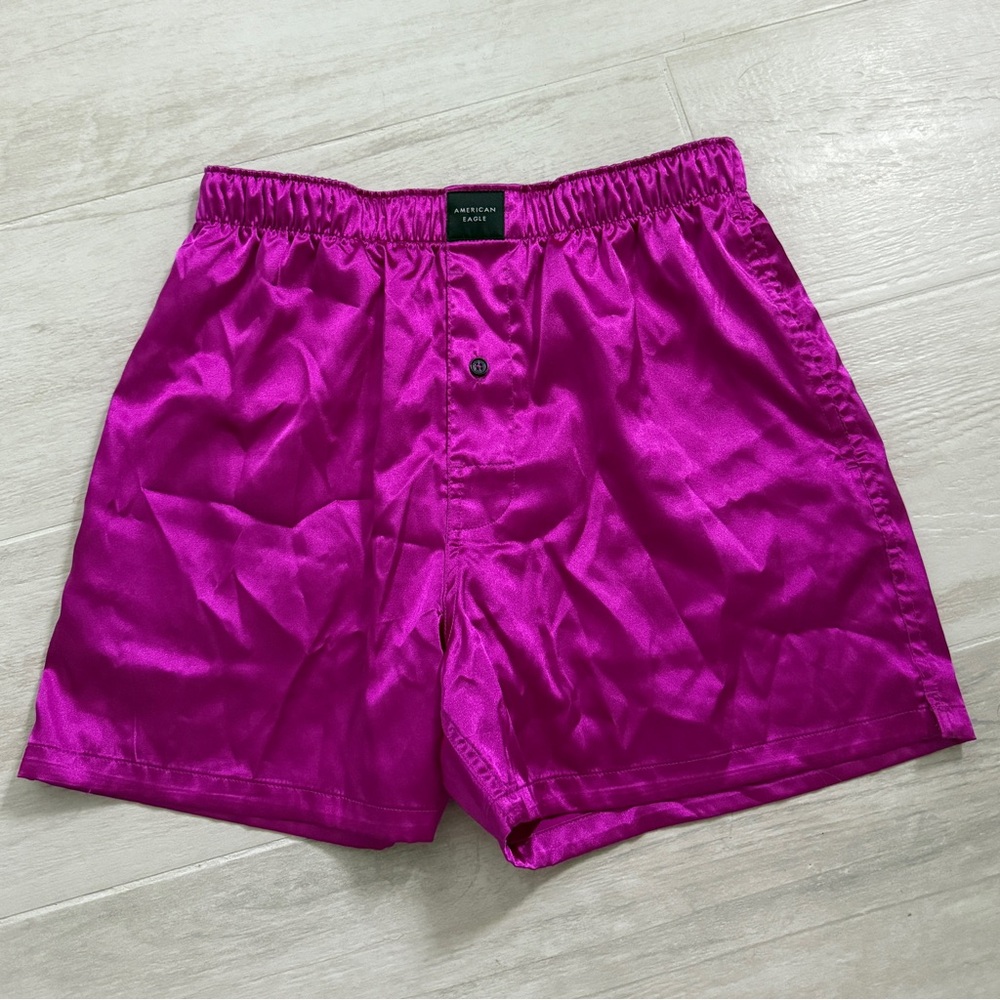 American Eagle Outfitters Solid Satin Magenta Pocket Boxers